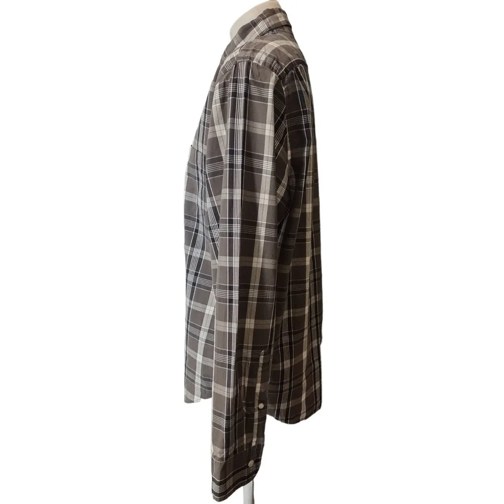 J. Crew Button Down Shirt XL Mens Plaid Brown White Retro Cabin Core Long Sleeve